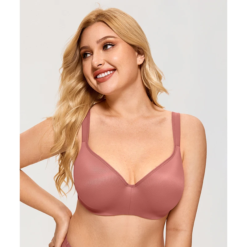 Women's Smooth Full Coverage Bra Lightly Padded Underwire Balconette T-Shirt Bra Plus Size DD E F G