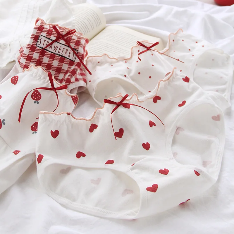 

Panties Women Seamless Briefs Female Underpants Ultra-thin Underwear High Waist Panties Strawberry Heart Print Comfy Lingerie