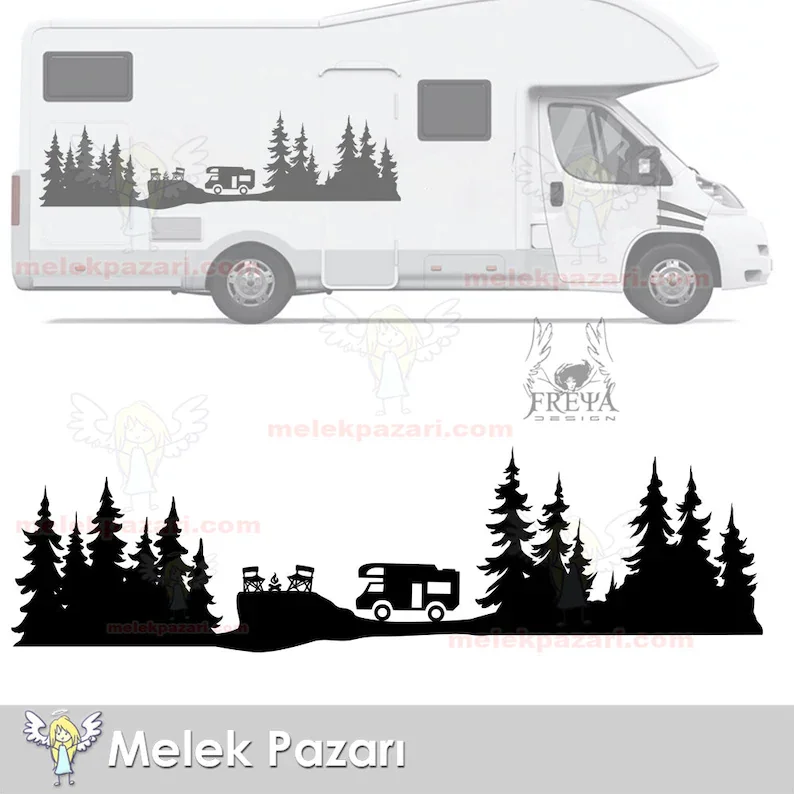 

2 Piece Camping Forest Landscape Caravan StickerCamping Sticker Moto Caravan Decals Door Cut Decal Decoration Stickers