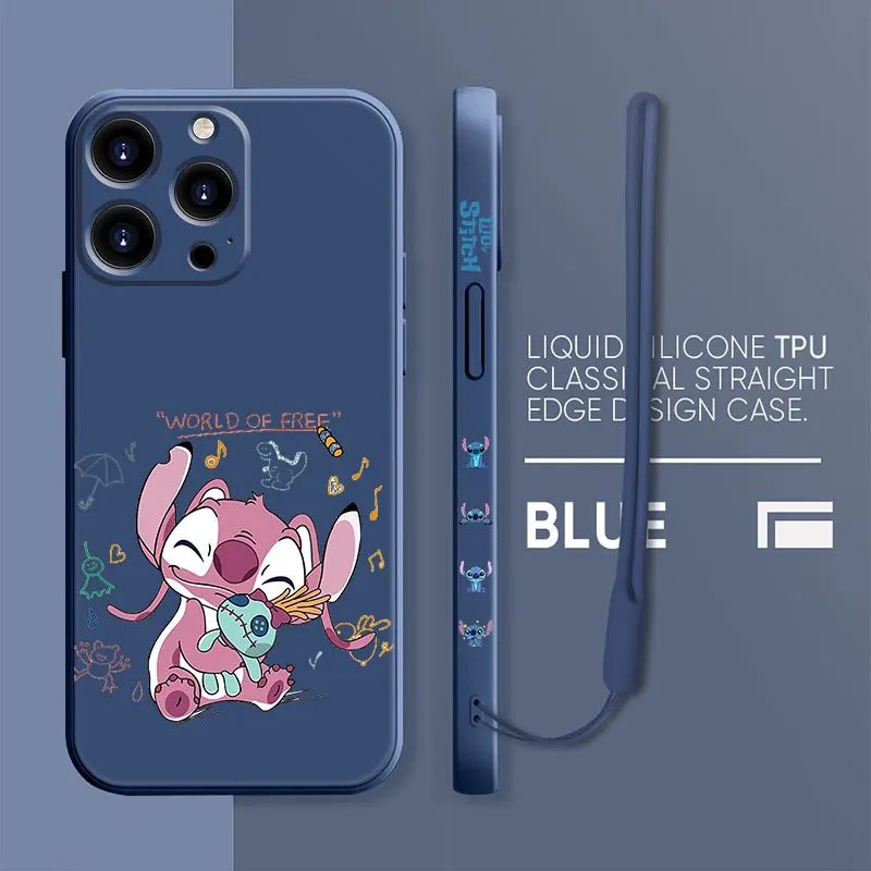 

Stitch Fashion Case For Apple iPhone 13 12 Mini 11 Pro Max XR XS X Liquid Silica Gel Phone Capas 8 7 7S Plus 6 6S SE2022 Bags