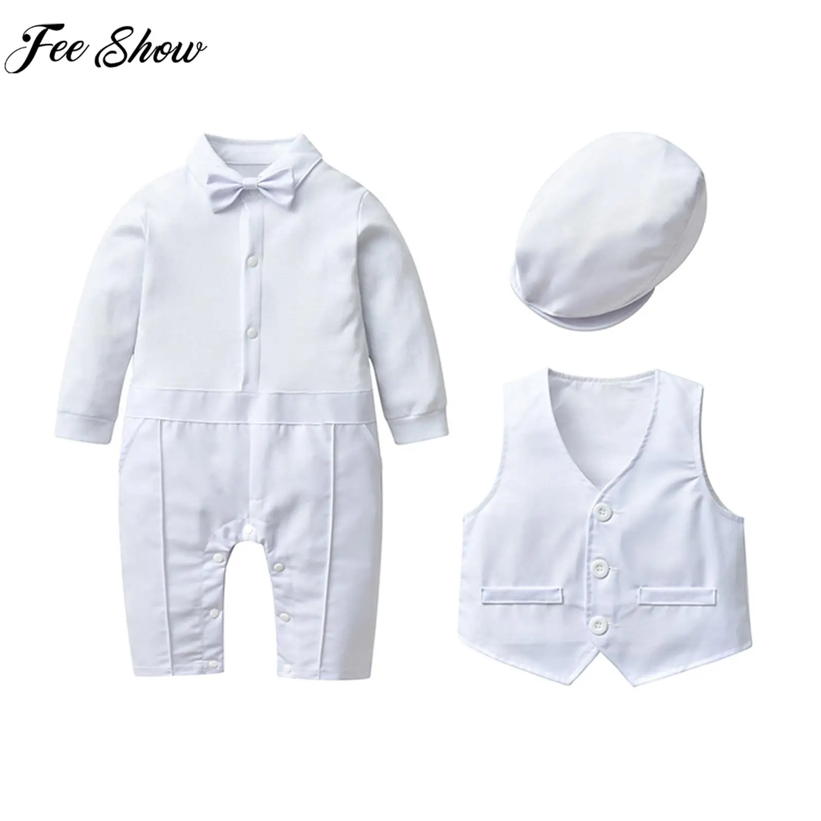 

Baby Boys Long Sleeve Christening Romper Wedding Birthday Baptism Party Gentlemen Suit Photopgraphy Clothes Infant Shower Gift