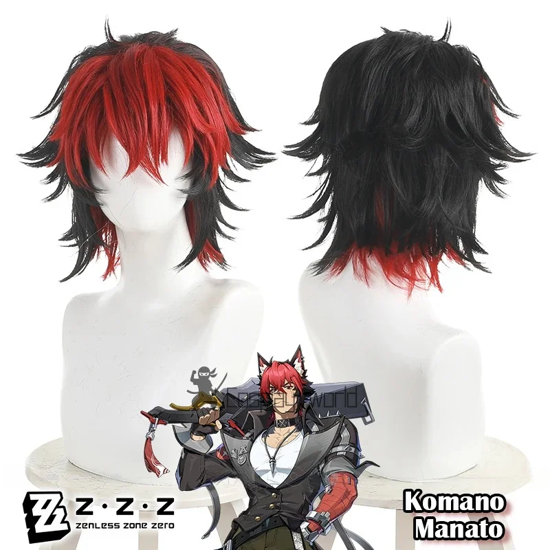Фото Zenless Zone Zero Komano Manato Косплей Парик Черный Красный Короткие Волосы Синтетические Парики Для Мужчин Женщин Новый Eridu Spook Shack ZZZ Карнавал №1