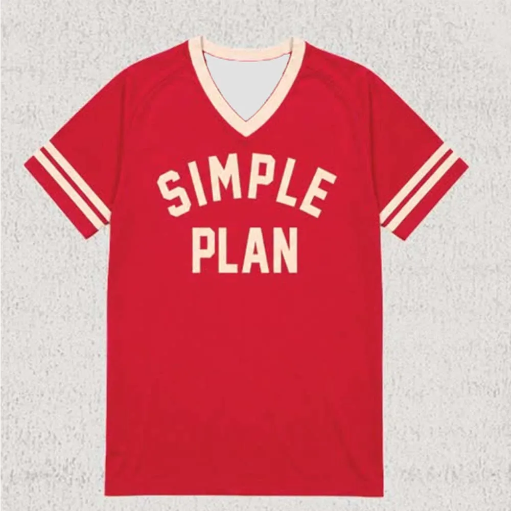 Фото Футболка Simple Plan для мужчин и женщин, свободная летняя футбольная майка с коротким рукавом и V-образным вырезом, модный дизайн, повседневная унисекс-одежда в уличном стиле №2