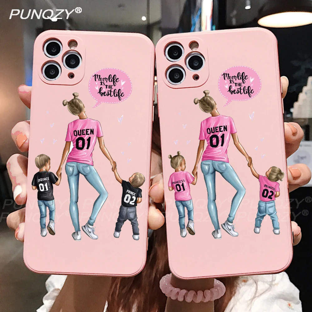 

PUNQZY Cute MaMa Of Girl Boy And Mom Phone Case For Samsung A52 A72 S22 S21 S20 FE 5G A32 A73 A53 A12 A13 Soft TPU Shell Cover