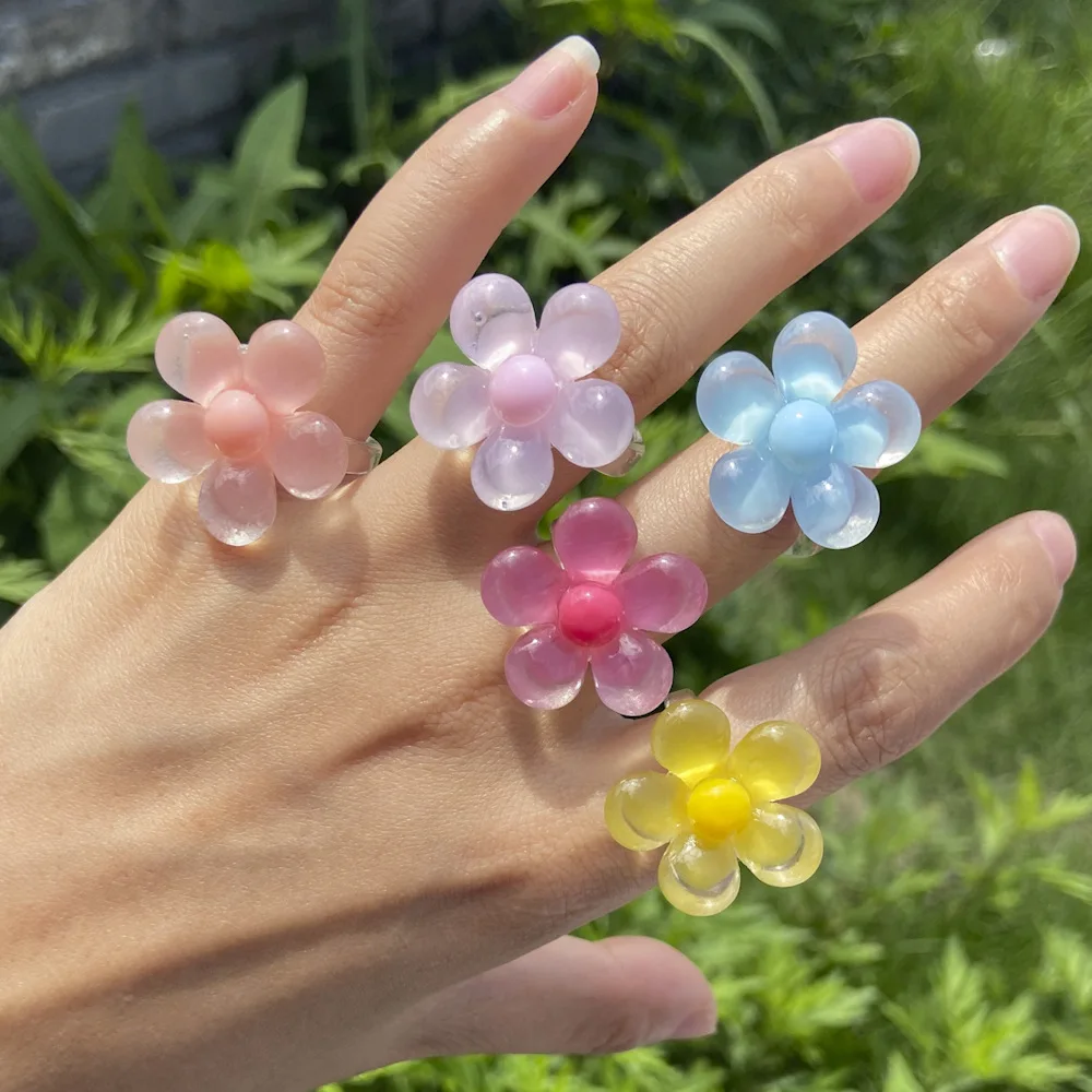 

S2962 Fashion Jewelry Flower Ring Women Resin Acrylic Sweet Flowers Rings