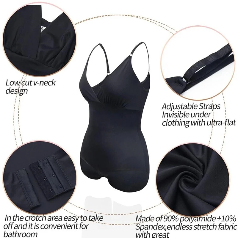 Seamless Women Shapewear Bodysuit V-Neck Tummy Control Body Shaper Waist Trainer Slimming Underwear Fajas Colombianas Briefer