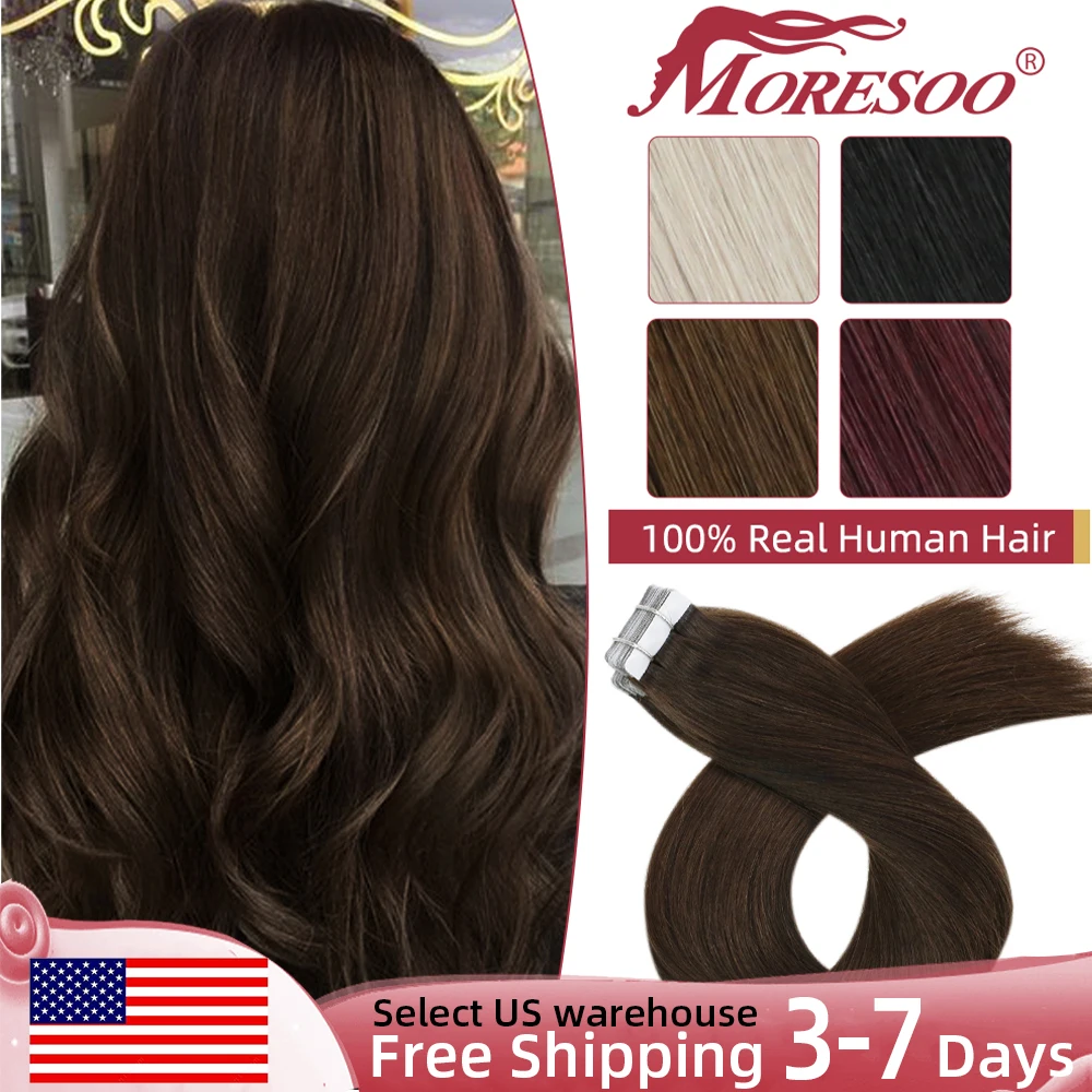 

Moresoo Tape in Human Hair Extensions 100% Real Natural Brazilian Hair 20P/40P Adhesive Tape in Hair Extensions Human Hair