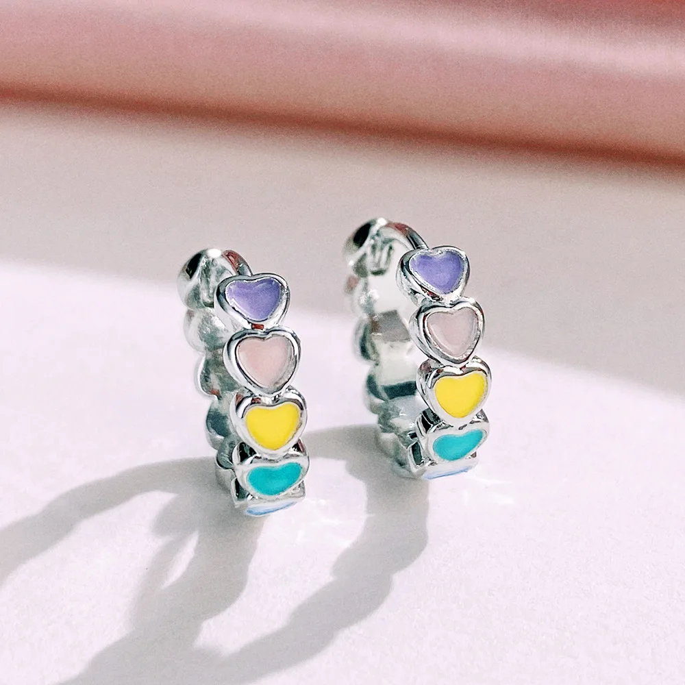 

Trendy Earrings Hoop Silver Color Heart for Women Girls Gift Sweet Children Purple Green Yellow Dropshipping Jewelry Wholesale