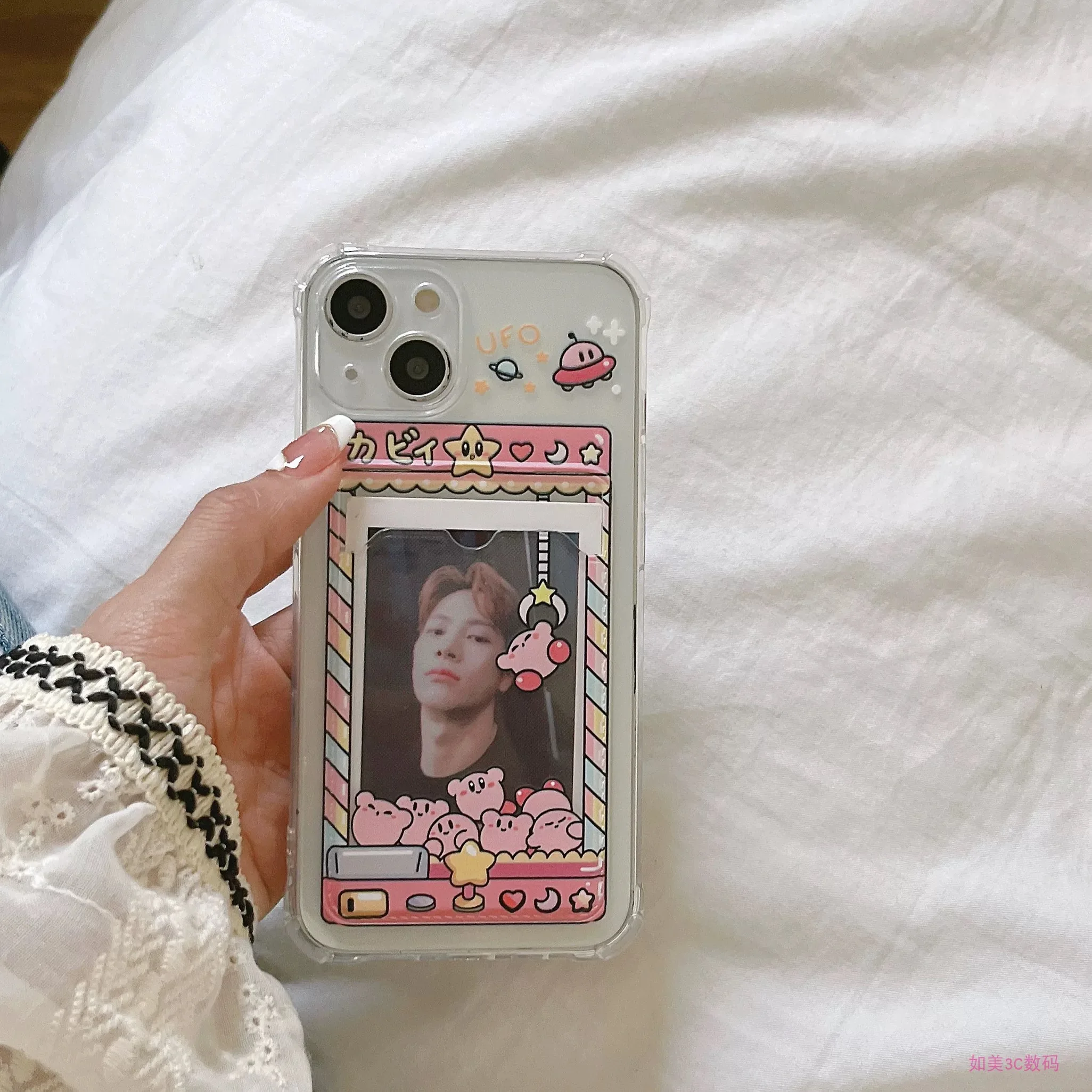 Cartoon Cute K-Kirbies Card Hold Case For Samsung A73 A72 A71 A55 A54 A53 A52 A35 A34 A33 A25 A24 A23 A15 A14 A05 A04 5G Cover