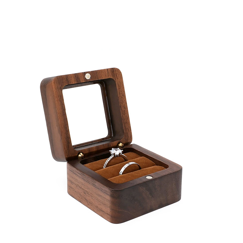 Wooden Jewelry Box Small Portable Travel Wedding Ring Earrings Earrings Pendant Customized Name Jewelry Storage Box Wholesale