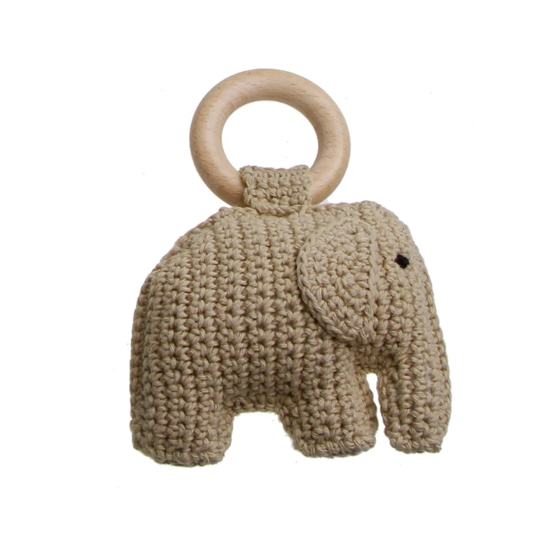 

HUYU Soft Baby Teething Molar Play Toys Rattle Soother Ring Soothing Sensory Infant Elephant Crochet Teether Toy for Infants
