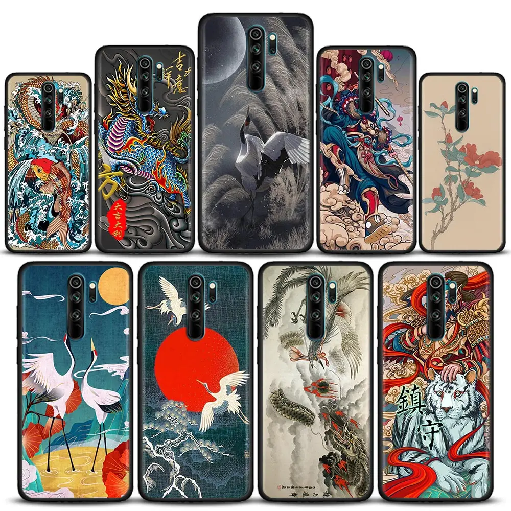

Phone Case for Redmi 6 6A 7 7A Note 7 8 8A Pro 8T Case Note 9 9S Pro 4G 9T Soft Silicone Cover Chinese Art Crane