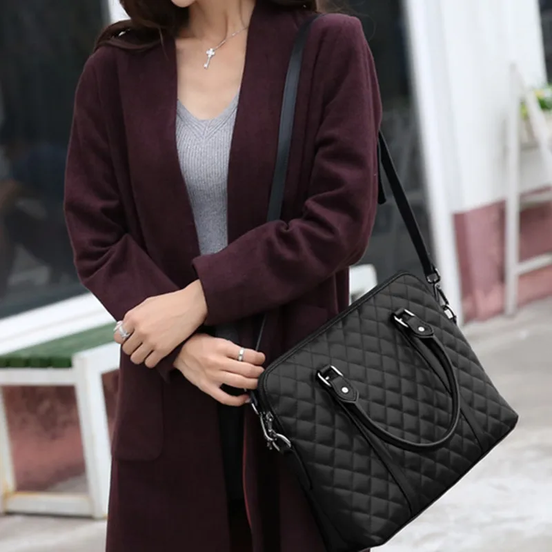 Business Genuine Leather Women Briefcase Cow Leather Hand Tote Bag Large Capacity Shoulder Messenger Bag Ladies Laptop Bag