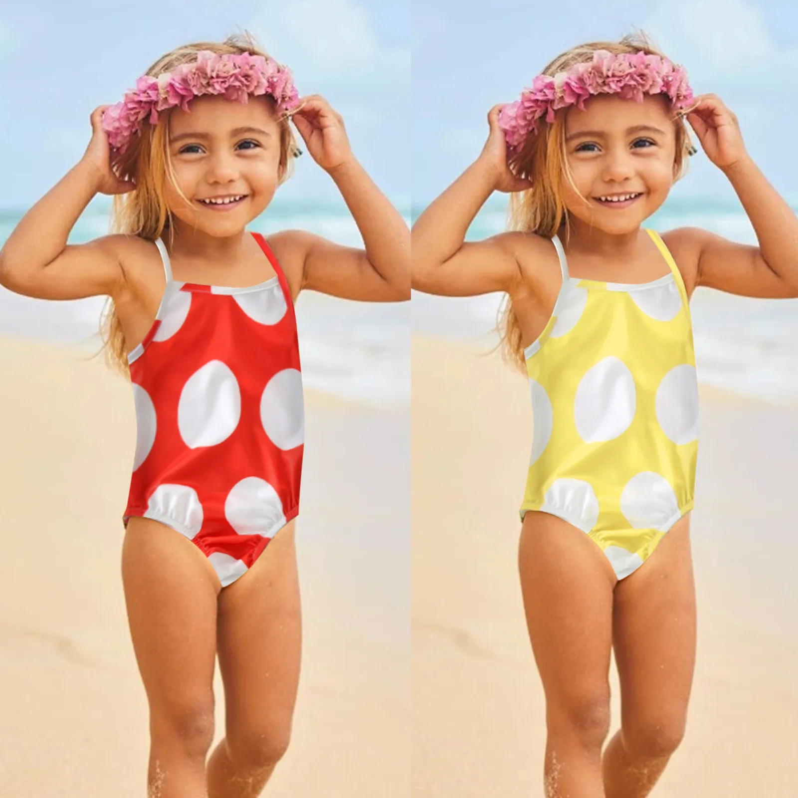 

6M-4Y Toddler Baby Kids Swimsuit Girls Strap Polka Dot 1 Piece Sleeveless Bathing Suit Beachwear Swimwear купальник для девочки