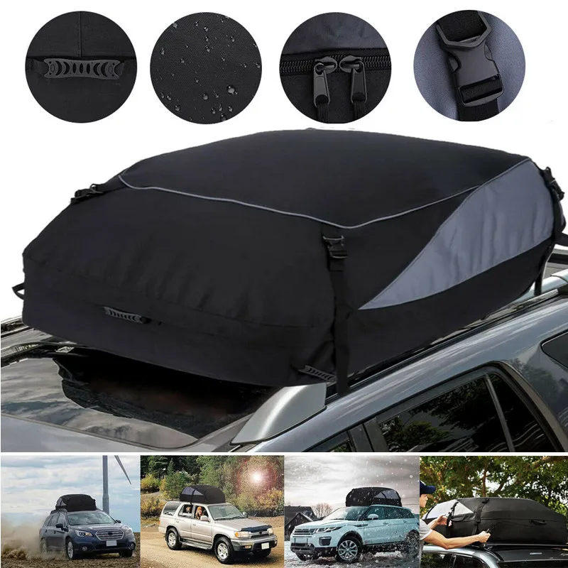 

Car Cargo Roof Bag Foldable Waterproof Durable Rooftop Luggage Carrier Black Storage Travel 600D Oxford Cloth SUV 105×90×45cm