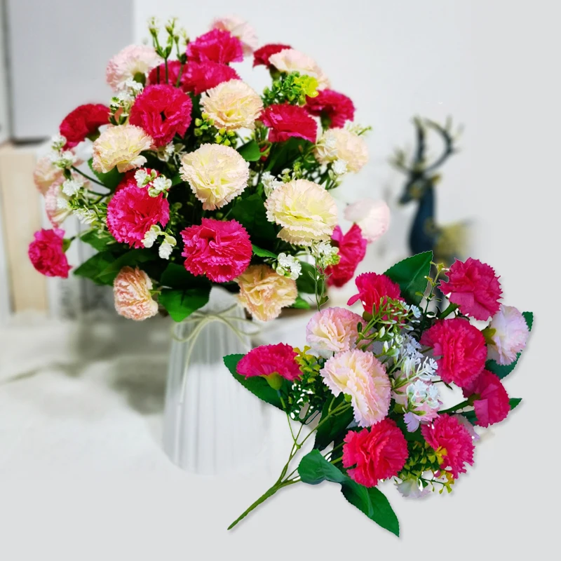 

1PC Simulation Carnation 6 Fork 12 Head Holding Flowers Artificial Flower Plastic Plant Home Decor
