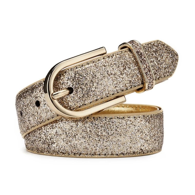 

L5YA Vintage Sequins Waist Belts for Women Wide Buckle Belt for Jeans Waistband
