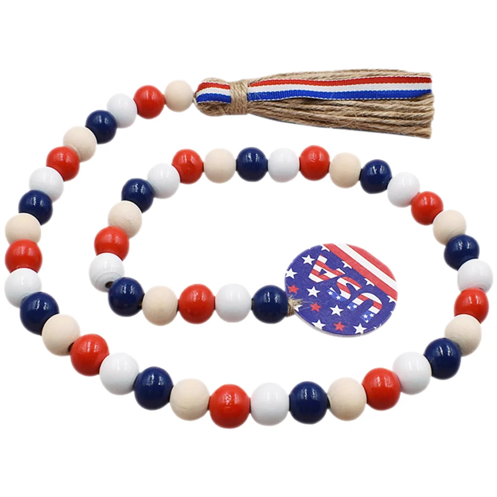 

Tassels Farmhouse Party Decorations Independence Day Bead String With Tassel Independence Day Wood Bead Garland Patriotic Decor
