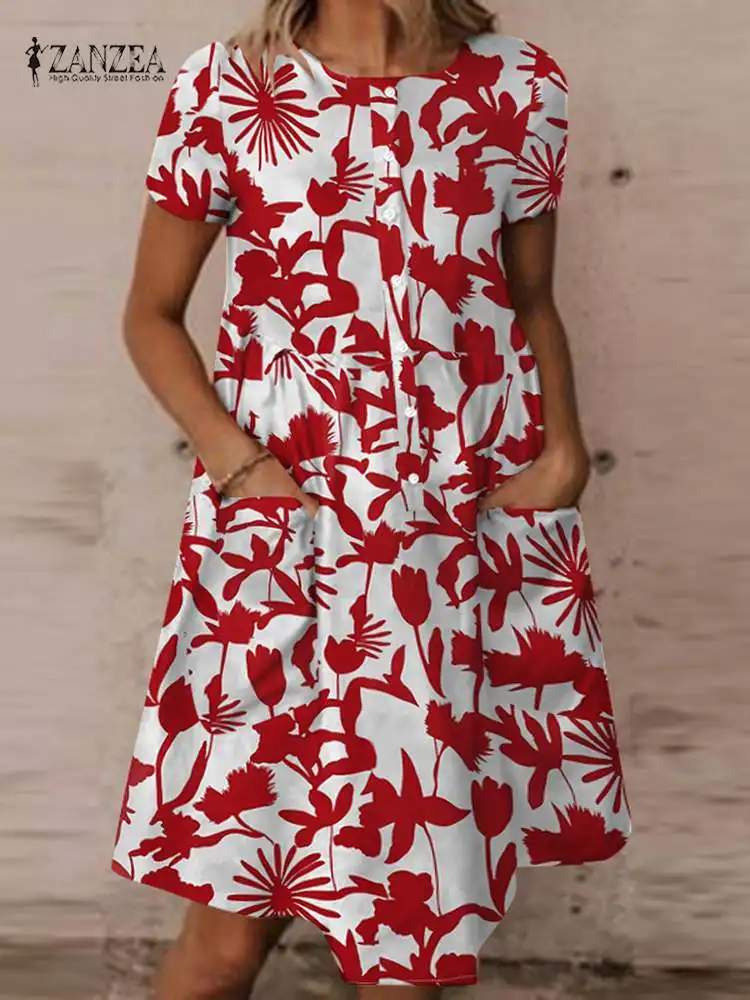 

Oversized Women Summer Sundress ZANZEA Stylish Printed Shirt Dress Casual Short Sleeve Mini Vestidos Female Floral Robe Femme