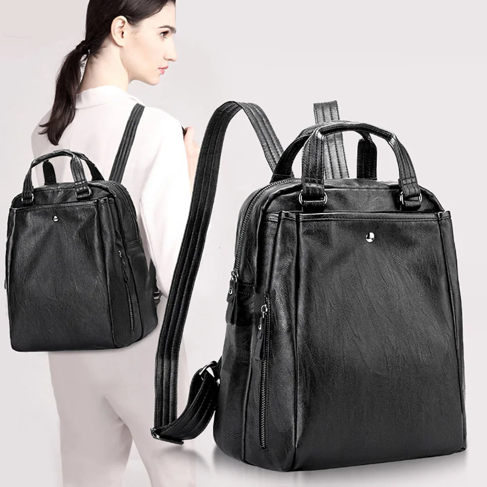 Fashion Designer Leather Backpack Large Capacity Waterproof Laptop School Bag Black Travel Backpacks Female Rucksack Sac a dos