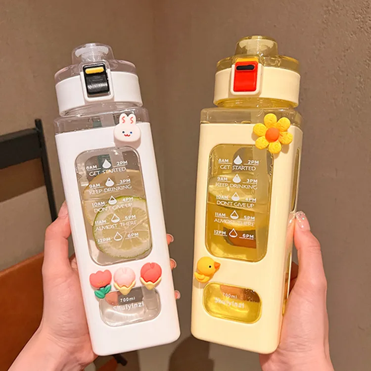 

Square sports cup outdoor fitness double drinking cup large capacity children's kettle summer student straw plastic cup