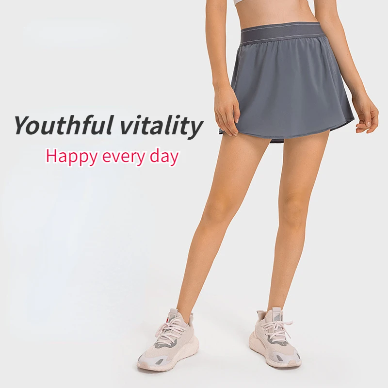 

Lulu Fitness Women Sports Tennis Skirts Golf Skirt Fitness Shorts High Waist Athletic Running Short Quick Dry Sport Skort Pocket
