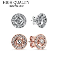 fit original luxury 925 sterling silver round retro cz double ring earrings for women high quality diy fashion wedding jewelry