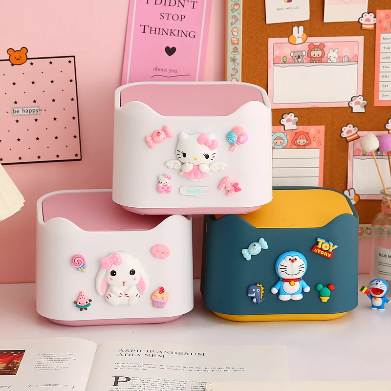 

Cartoon HelloKittys Creative Mini Small Waste Bins Doraemon Desktop Garbage Basket Office Supplies Dustbins Sundries Barrel Box