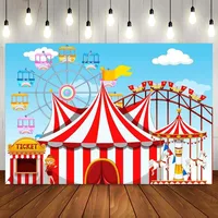 Cartoon Backdrop Circus Tent Photography Background Ticket Ferris Wheel Carousel Roller for Boy Girl 1st Birthday Party Banner