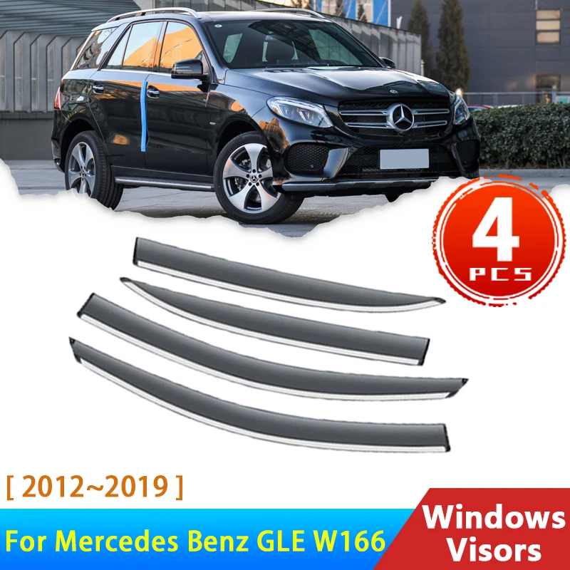 

Дефлекторы для Mercedes Benz GLE 320 400 W166 2012 ~ 2019, аксессуары, 4 шт., автомобильные оконные козырьки, защита от дождя, бровей, козырек, протектор 2019