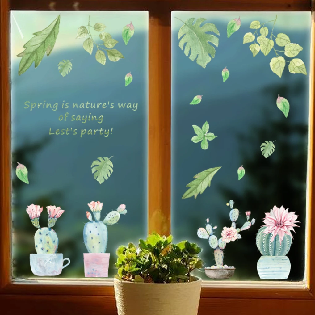 

Суккулент Кактус Цветок Настенная Наклейка растение в горшке съемные оконные стеклянные наклейки DIY обои для гостиной