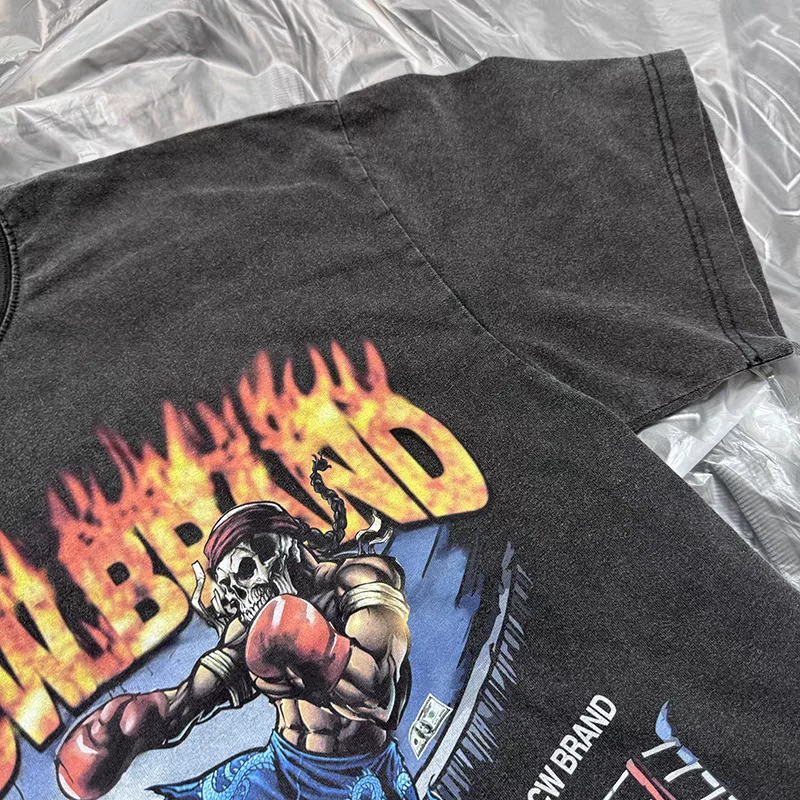 Ретро Street Fighter Flame Boxing Футболка с принтом Мужчины Женщины Негабаритная футболка
