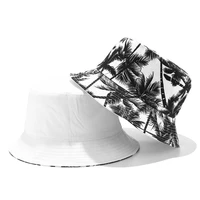 women bucket fishing sunscreen sun cap black white coconut tree double sided wear spring lady fisherman hat