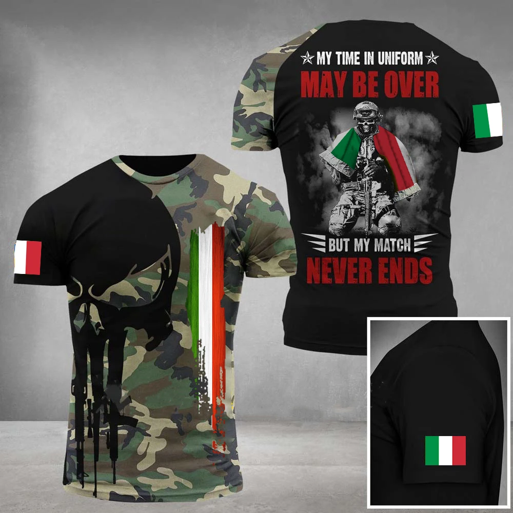 

2023 New Men's T-shirt Italian Flag 3d Printed Top Fashion Y2k Short Sleeve O Neck Jumper Pattern Oversized Camouflage T-shirt