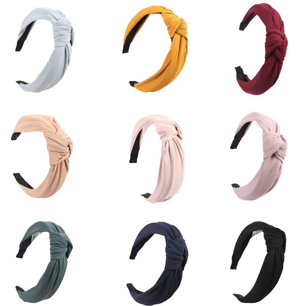 

Solid Soft Knotted Headband Lady Cotton Wide Hairband For Women Bow Hair Hoop Fashion Hair Accessories Headwear