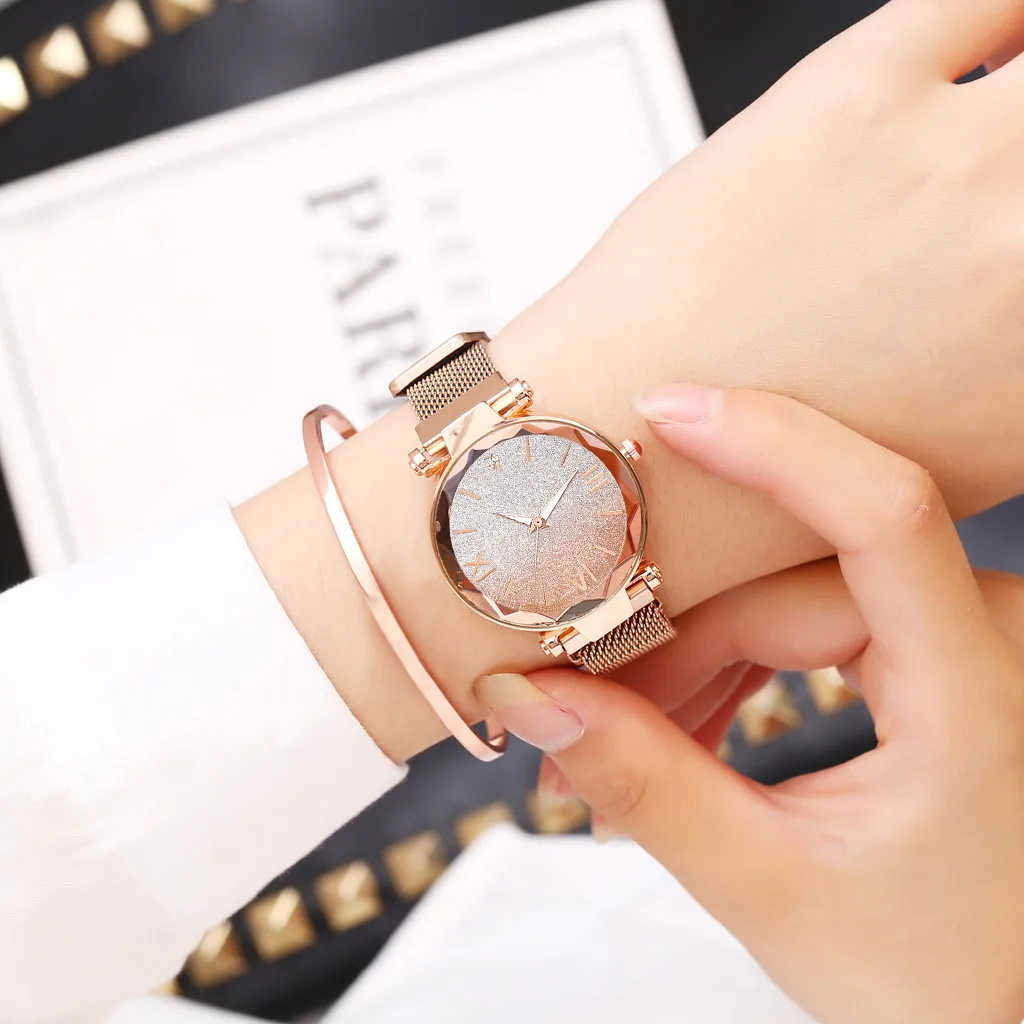 

GradientStarry Buckle Watch Casual Magnet Roman Watch Women's Quartz Women's Watch Stainless Watch Band