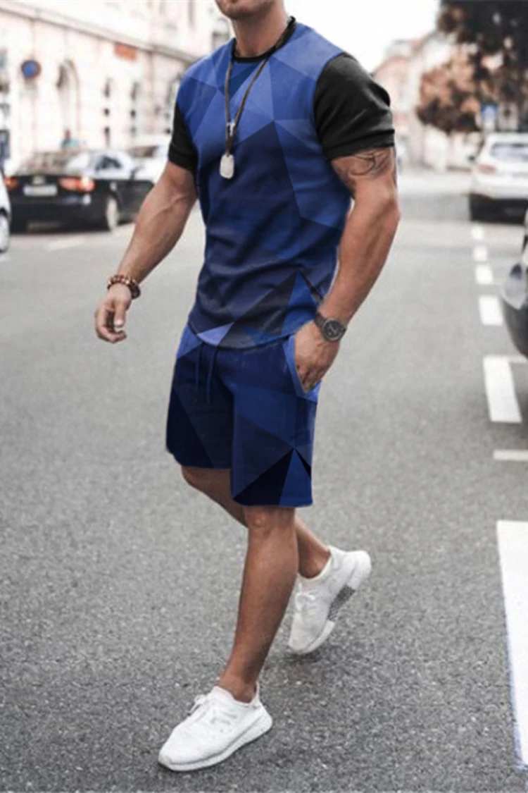 Summer Men Sets Shorts Outfits Male Clothing Street T Shirt Two Piece 3D Print Casual O-Neck Tracksuit Oversized Beach Sportwear