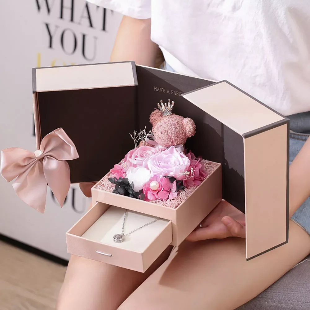 

Preserved Rose Flower Jewelry Box Romantic Eternal Flower Pink Jewelry Box For Valentine's Day Anniversary Wedding Birthday