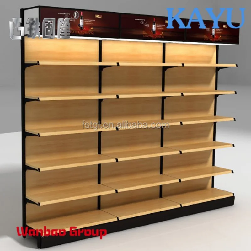 Custom sized steel and wood retail store display shelf single sided shelf of shop racks