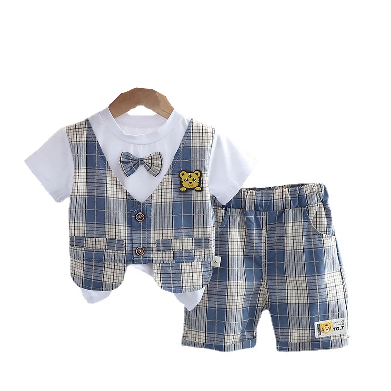 

New Summer Fashion Baby Clothes Suit Children Boys Plaid T-Shirt Shorts 2Pcs/Sets Toddler Casual Cotton Costume Kids Tracksuits