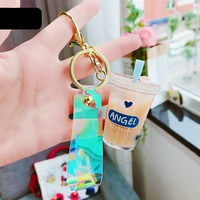 cartoon simulation pearl milk tea key chain jewelry girl heart into the oil pendant car wallet key chain ring couple gift ys256