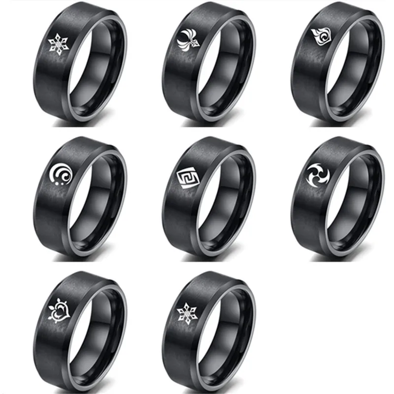 

Aroutty Anime Genshin Impact Finger Rings Cosplay Jewelry Eye Of God Grass Fire Wind Water Thunder Ice Rock Stainless Steel Ring