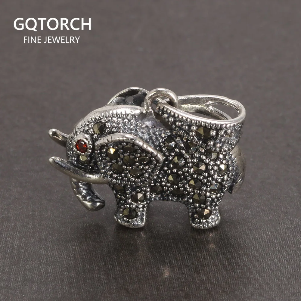 

Real 925 Sterling Silver Jewelry Vintage Elephant Pendant Inlaid Retro Thai Silver Marcasite For Women Colgantes De Plata 925