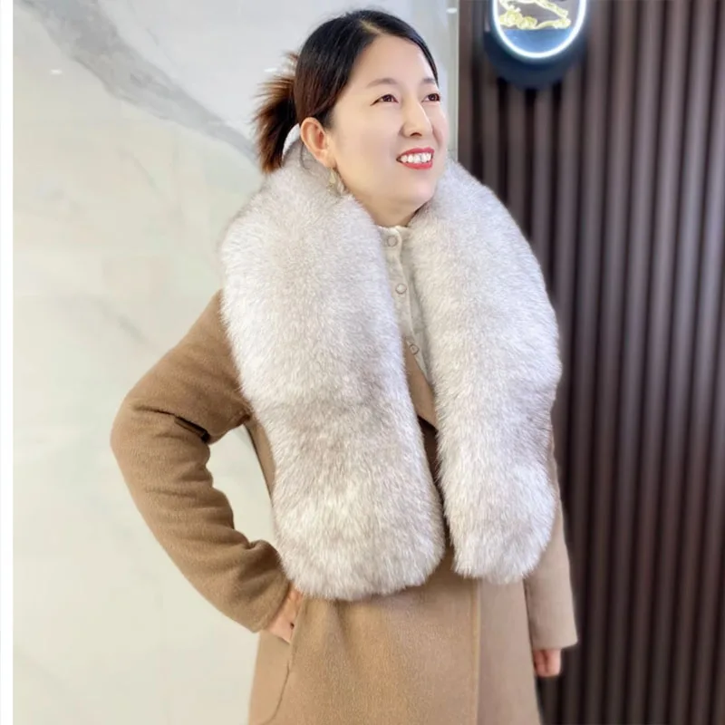 Новинка 2024 года теплая шаль из лисьего меха и зимний двойной теплый шарф