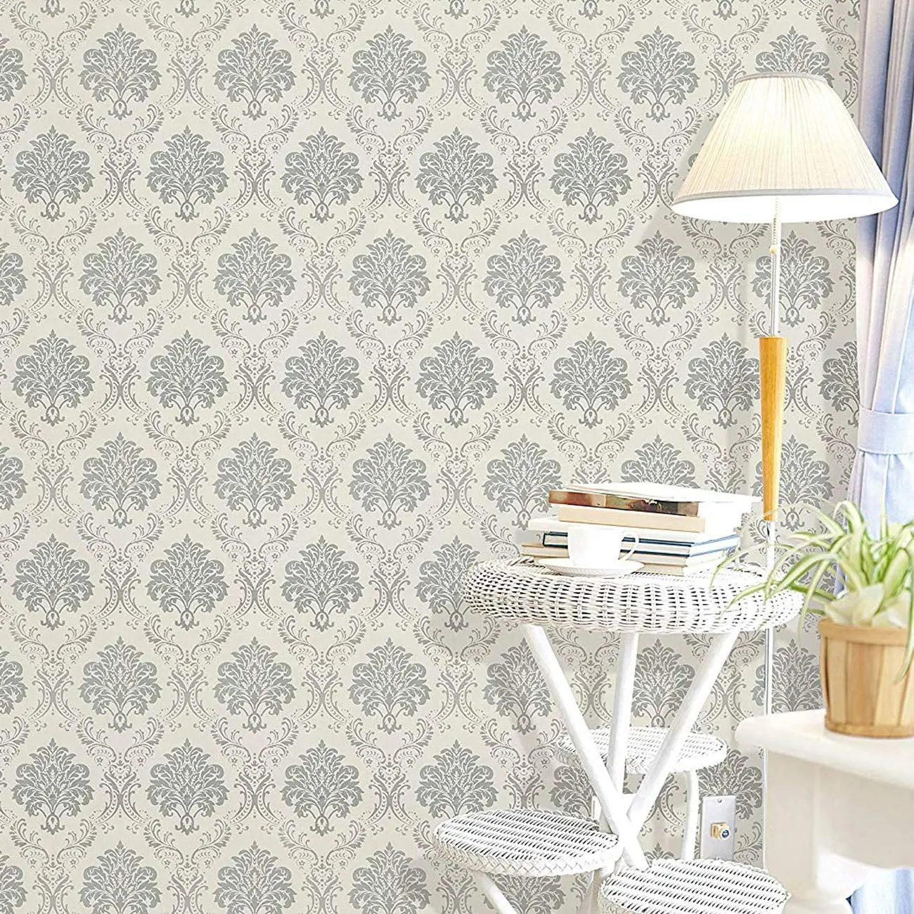 

Peel and Stick Wallpaper Removable Silver Damask Wallpaper Decorative Floral Self Adhesive Waterproof Papel De Parede