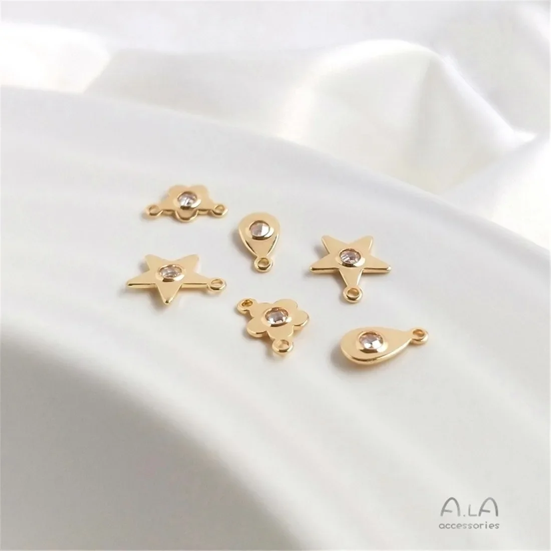 14 К позолоченный бриллиант пятиконечная звезда двойной кулон цветок грушевидной