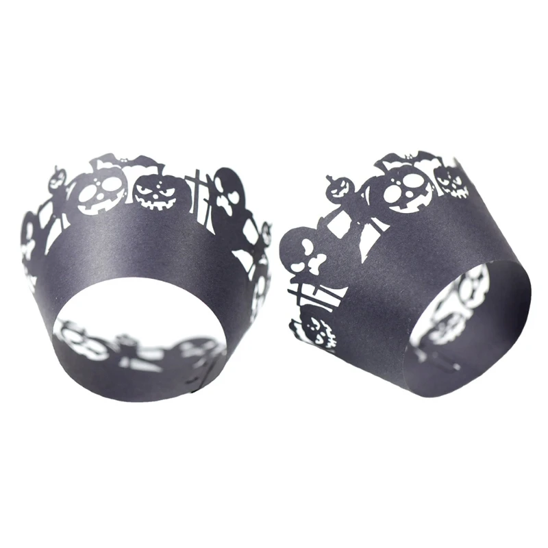 

100 Pcs Halloween Cupcake Wrappers Pumpkin Cobweb Skull Halloween Cupcake Cups Artistic Bake Paper Cups Black Lace