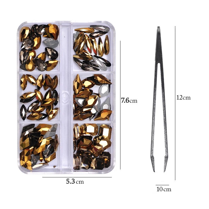 

120pcs Muti-Size Aurum Nails Art Decorations Crystal with Clips Set Flatback Jewelry Nail Charms Rhinestones for Professionals