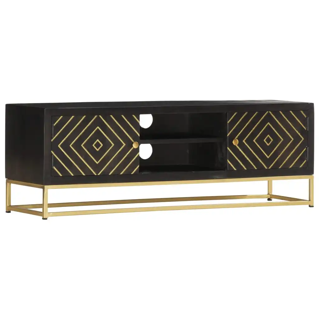 

TV cabinet black and golden 120x30x40 cm solid wood Mango