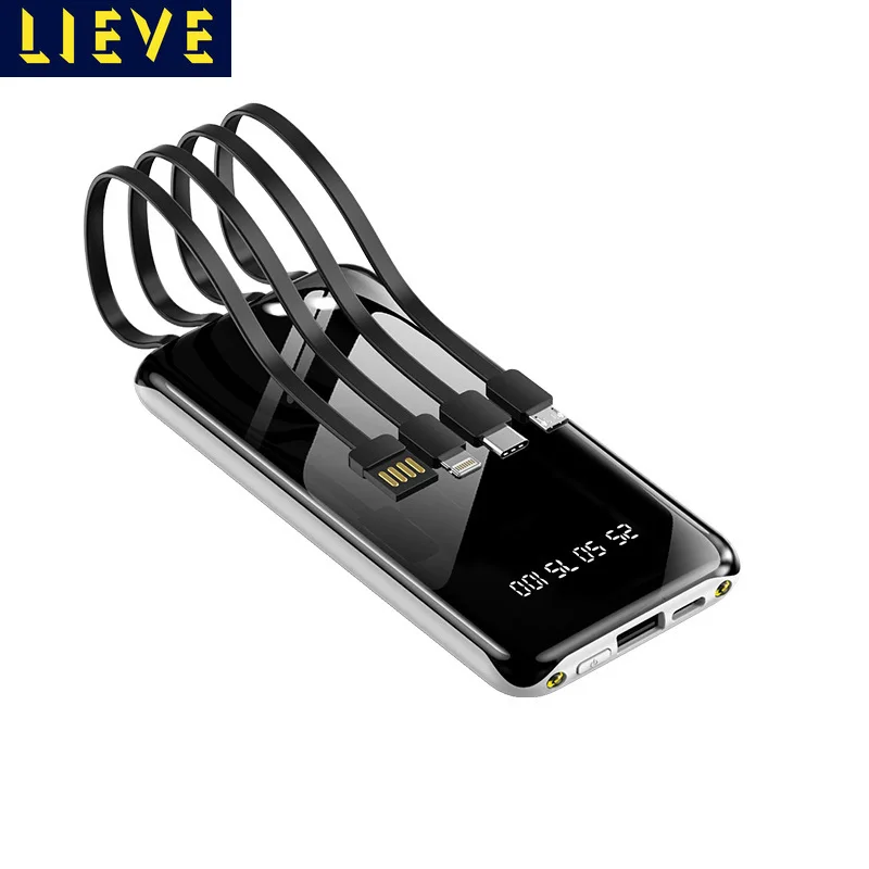 

20000mAh Power Bank Built-in Charging Cable Portable Power Bank Large Capacity Power Bank with LED Light for Apple Android